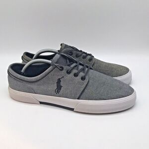 Polo Ralph Lauren Faxon Gray Low Top Shoes Men's 10.5 D Lace Up Chambray Sneaker